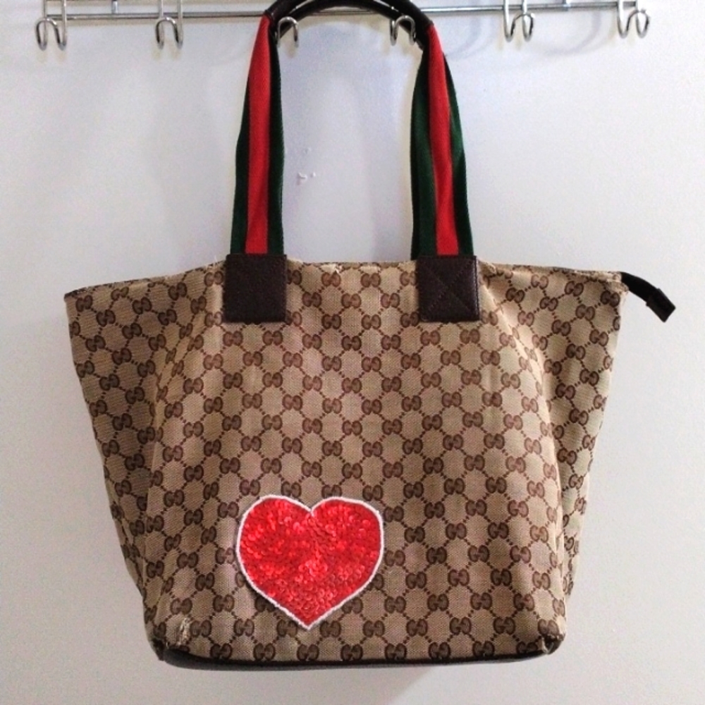Gucci Brown Tote with Red Heart Accent